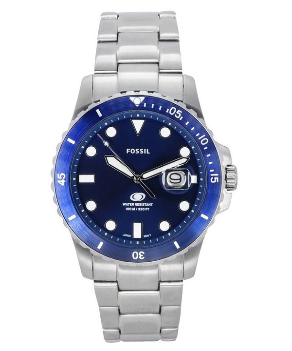 Reloj para hombre Fossil Blue Dive de acero inoxidable con esfera azul y cuarzo FS6029 100M