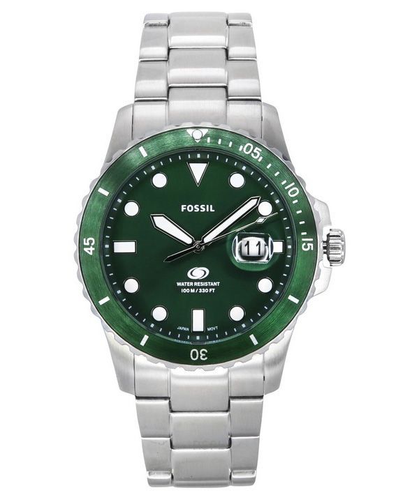 Reloj para hombre Fossil Blue Dive de acero inoxidable con esfera verde y cuarzo FS6033 100M