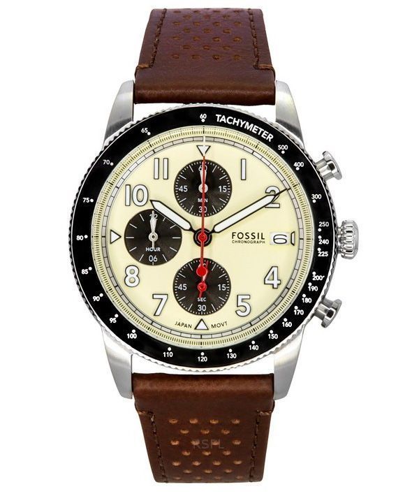 Reloj Fossil Sport Tourer cronógrafo con correa de cuero marrón y esfera color crema de cuarzo FS6042 para hombre