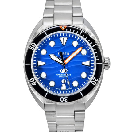 Reloj de buceo Fossil Breaker de acero inoxidable con esfera azul y cuarzo FS6064 200M para hombre