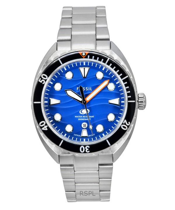 Reloj de buceo Fossil Breaker de acero inoxidable con esfera azul y cuarzo FS6064 200M para hombre