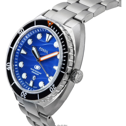 Reloj de buceo Fossil Breaker de acero inoxidable con esfera azul y cuarzo FS6064 200M para hombre