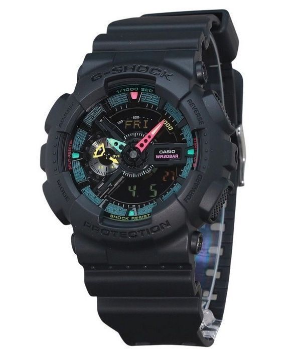 Reloj Casio G-Shock analógico digital multifluorescente serie con detalles fluorescentes correa de resina esfera negra cuarzo GA