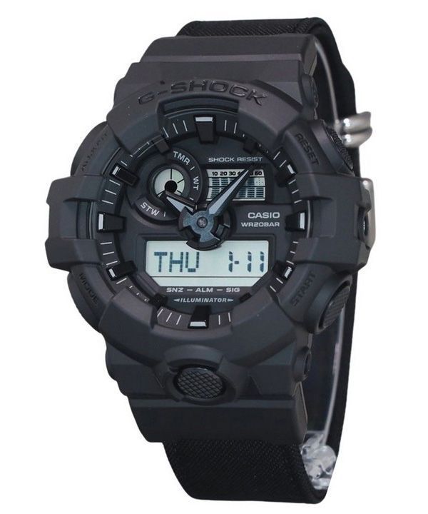 Reloj Casio G-Shock analógico digital con correa de tela ecológica y esfera negra de cuarzo GA-700BCE-1A 200M para hombre