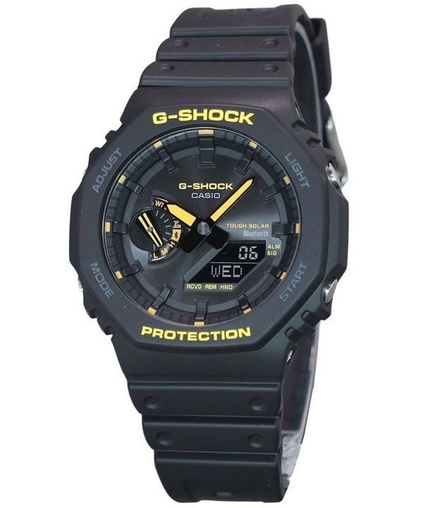 Reloj para hombre Casio G-Shock Caution Yellow Mobile Link analógico digital con correa de resina y esfera negra Solar GA-B2100C