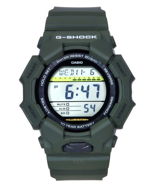 Reloj Casio G-Shock Digital de cuarzo con esfera negra y correa de resina verde de base biológica GD-010-3 200M para hombre