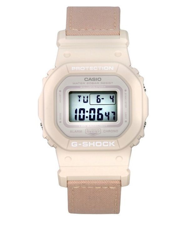 Reloj Casio G-Shock digital orgánico rosa con correa de tela de resina de base biológica y cuarzo GMD-S5600CT-4 200M para mujer