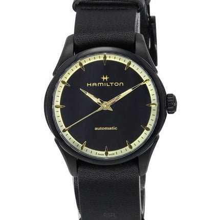 Hamilton Jazzmaster correa de cuero esfera negra automático H32255730 reloj unisex