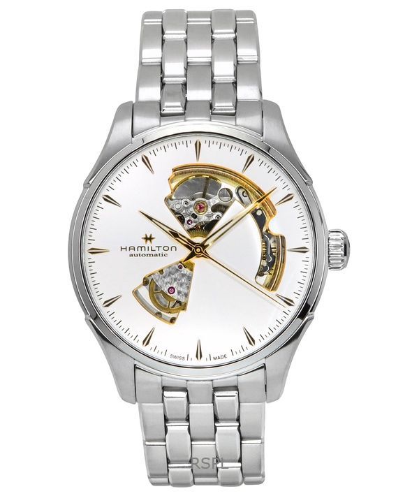 Hamilton Jazzmaster Reloj automático de acero inoxidable plateado con esfera abierta en forma de corazón H32675151 para hombre