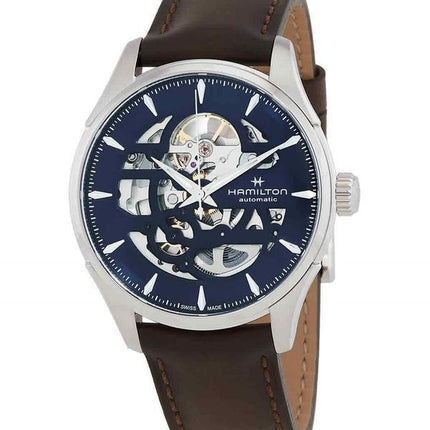 Reloj Hamilton Jazzmaster Skeleton con correa de piel y esfera azul, automático, H42535541 para hombre