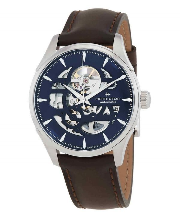 Reloj Hamilton Jazzmaster Skeleton con correa de piel y esfera azul, automático, H42535541 para hombre