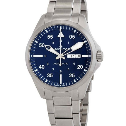 Hamilton Khaki Aviation Pilot Reloj automático de acero inoxidable con esfera azul H64635140 100M para hombre