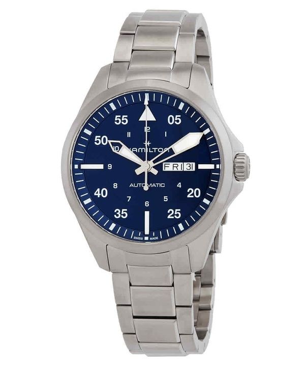 Hamilton Khaki Aviation Pilot Reloj automático de acero inoxidable con esfera azul H64635140 100M para hombre