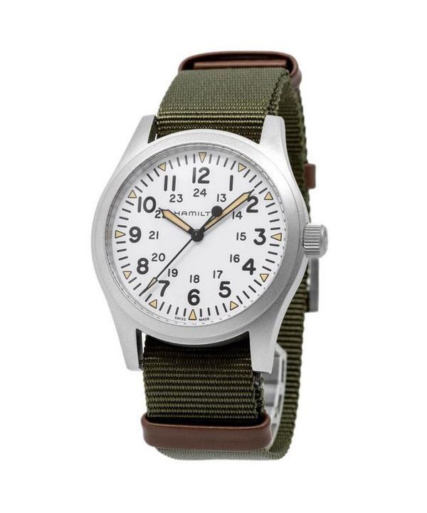 Reloj mecánico para hombre Hamilton Khaki Field con correa de nailon y esfera blanca H69529913