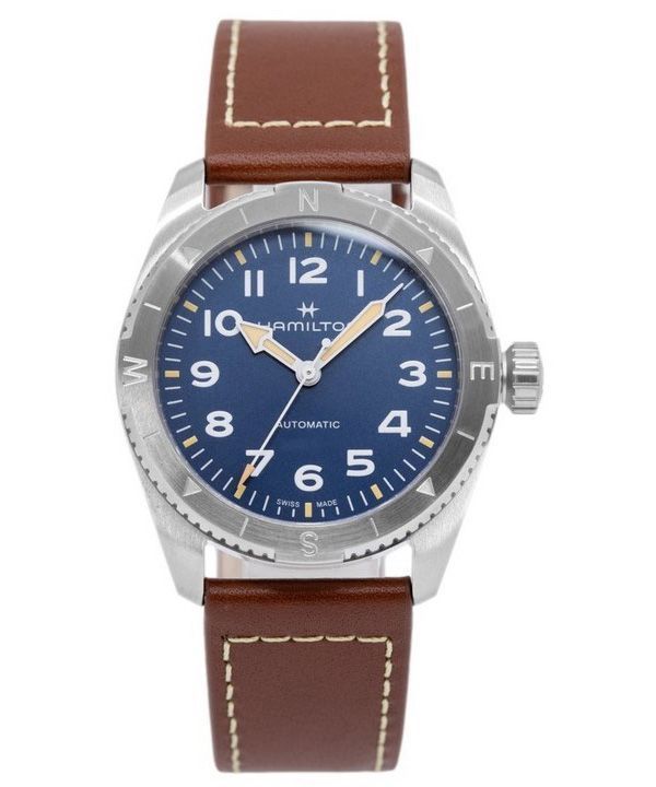 Reloj Hamilton Khaki Field Expedition con correa de cuero y esfera azul automático H70225540 100M para hombre