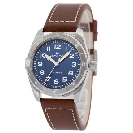 Reloj Hamilton Khaki Field Expedition con correa de cuero y esfera azul automático H70225540 100M para hombre