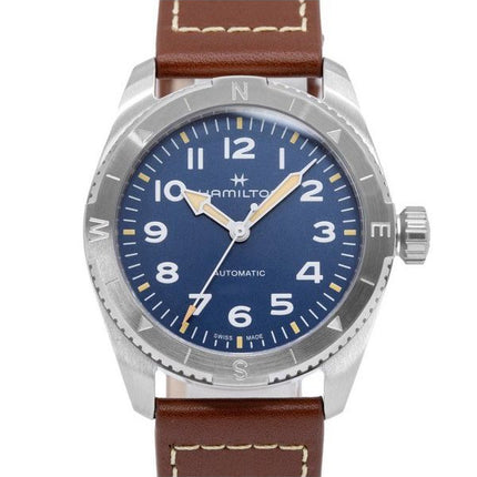 Reloj Hamilton Khaki Field Expedition con correa de cuero y esfera azul automático H70225540 100M para hombre