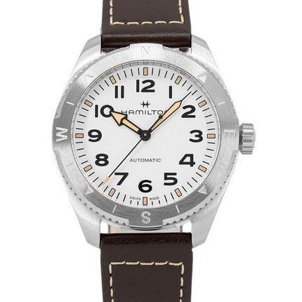 Reloj Hamilton Khaki Field Expedition con correa de cuero y esfera blanca automático H70315510 100M para hombre