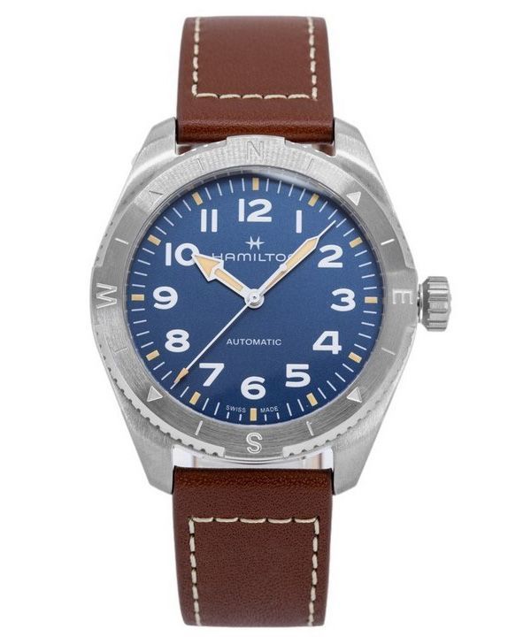 Reloj Hamilton Khaki Field Expedition con correa de cuero y esfera azul automático H70315540 100M para hombre