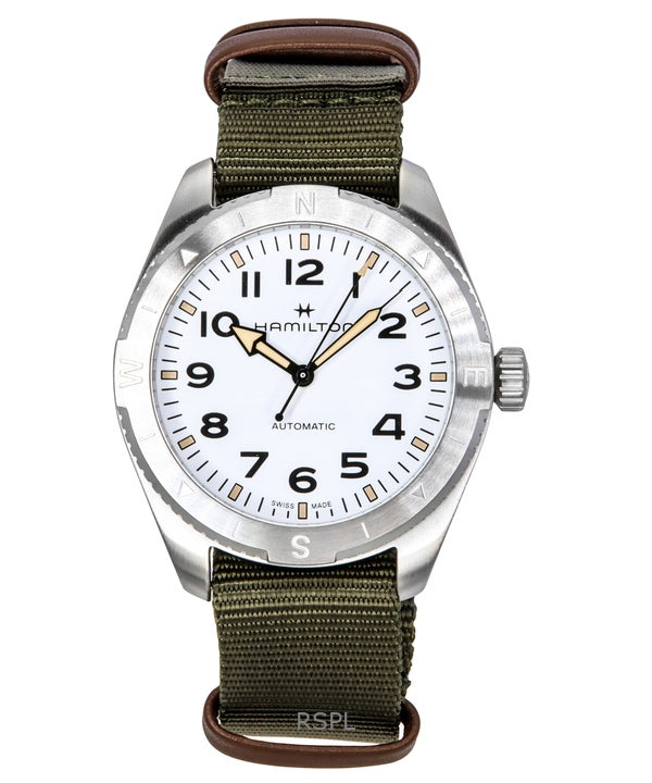 Hamilton Khaki Field Expedition Correa de tela Esfera blanca Automático H70315910 100M Reloj unisex