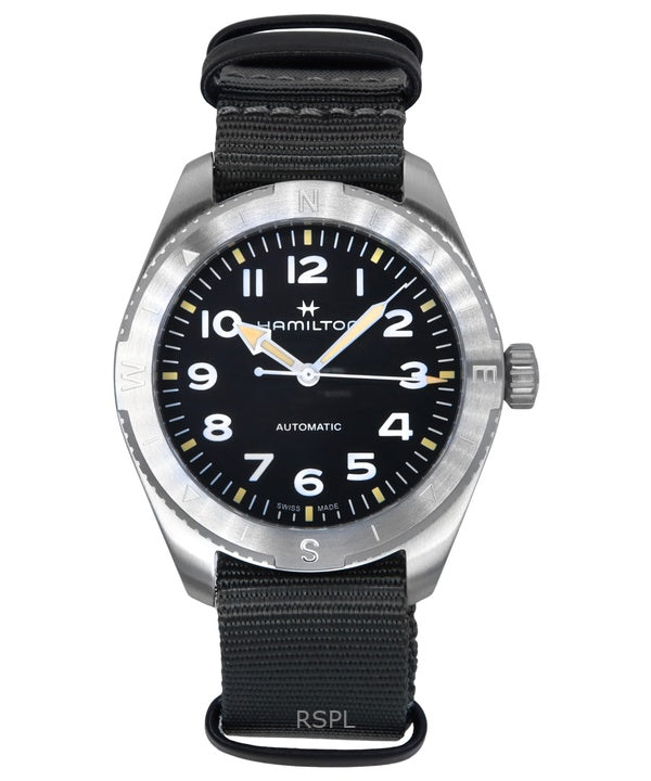 Hamilton Khaki Field Expedition Reloj automático unisex con correa de tela y esfera negra H70315930 100 m