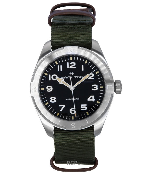 Reloj Hamilton Khaki Field Expedition con correa de tela y esfera negra, automático, H70315931, 100 m, unisex