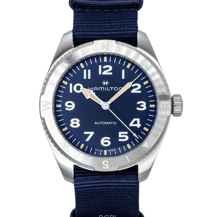 Reloj Hamilton Khaki Field Expedition con correa de tela y esfera azul, automático, H70315940, 100 m, unisex