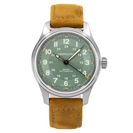 Reloj para hombre Hamilton Khaki Field con correa de cuero de titanio y esfera verde automático H70545560 100M