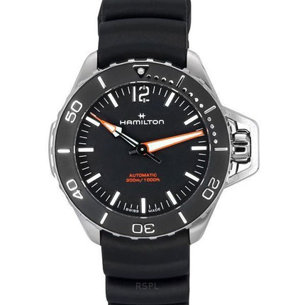 Reloj para hombre Hamilton Khaki Navy Frogman con correa de caucho y esfera negra automático Diver&#39,s H77455330 300M