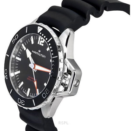 Reloj para hombre Hamilton Khaki Navy Frogman con correa de caucho y esfera negra automático Diver&#39,s H77455330 300M