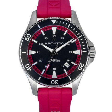 Hamilton Khaki Navy Scuba Pink Correa de caucho Esfera negra Automático H82395330 100M Reloj unisex