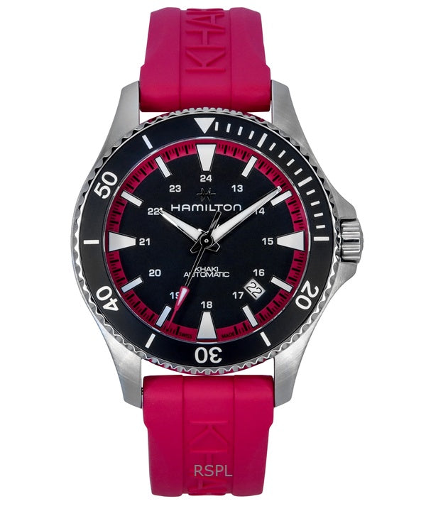 Hamilton Khaki Navy Scuba Pink Correa de caucho Esfera negra Automático H82395330 100M Reloj unisex