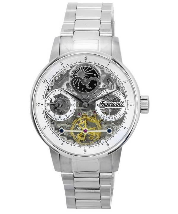 Ingersoll The Jazz Sun and Moon Phase Acero inoxidable Esqueleto Plata Dial Automático I07703 Reloj para hombre