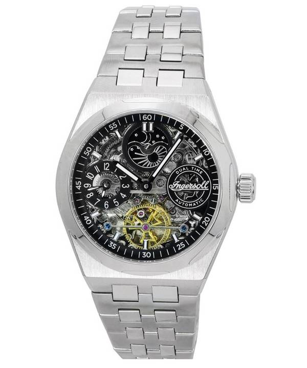 Ingersoll The Broadway Dual Time Skeleton Dial negro automático I12901 Watch de Men es