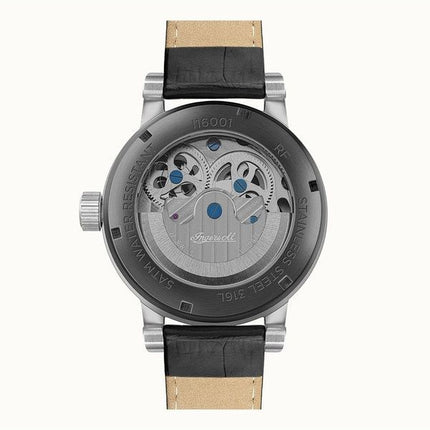 Reloj automático Ingersoll The Arc Moon Phase para hombre, correa de cuero, esfera esqueletizada negra, I16001