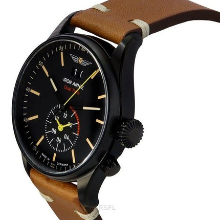 Reloj de cuarzo Iron Annie Flight Control con doble horario y correa de cuero y esfera negra 51442 para hombre