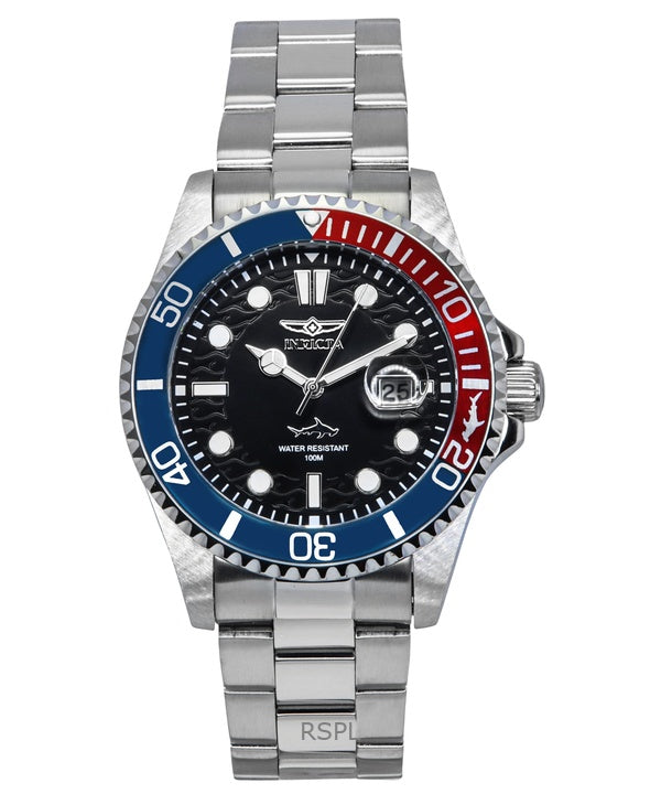 Reloj Invicta Pro Diver de acero inoxidable con esfera negra y bisel Pepsi de cuarzo 44708 100M para hombre