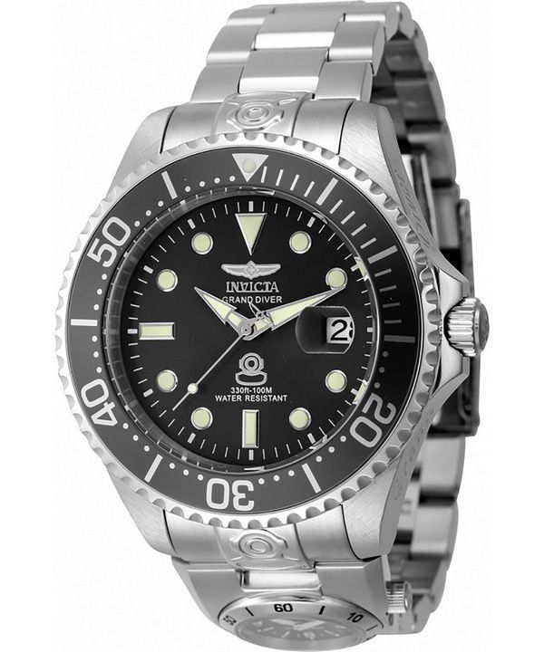 Reloj para hombre Invicta Pro Diver Dual Time de acero inoxidable con esfera negra automático 45812 100M