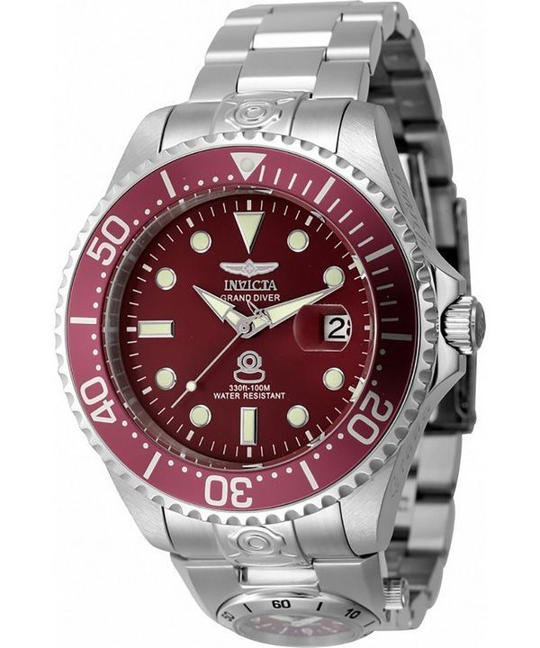 Reloj para hombre Invicta Pro Diver Dual Time de acero inoxidable con esfera roja automático 45814 100M