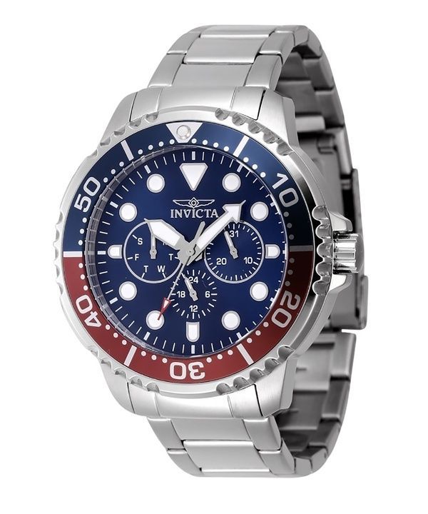 Reloj Invicta Pro Diver de acero inoxidable con bisel Pepsi azul y rojo, esfera azul, cuarzo 47227 para hombre