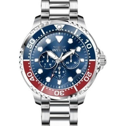 Reloj Invicta Pro Diver de acero inoxidable con bisel Pepsi azul y rojo, esfera azul, cuarzo 47227 para hombre