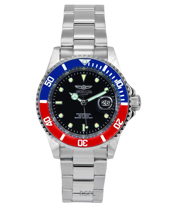 Reloj Invicta Pro Diver de acero inoxidable con esfera negra y bisel Pepsi de cuarzo 47354, 200 m, para hombre