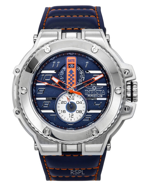 Reloj Invicta Racing Downforce GMT de cuarzo con correa de cuero y esfera azul 47378 200M para hombre