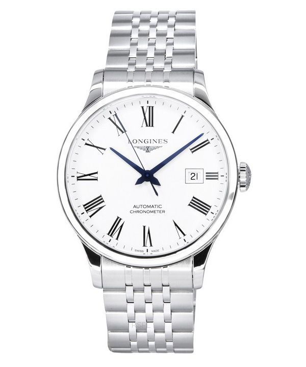 Reloj Longines Record cronómetro de acero inoxidable con esfera blanca automático L2.821.4.11.6 para hombre