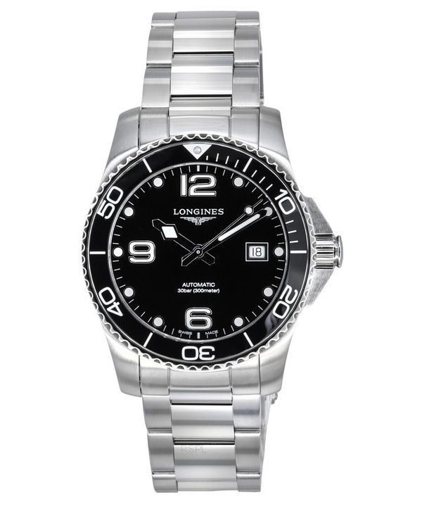 Reloj para hombre Longines HydroConquest de acero inoxidable con esfera negra y automático L3.741.4.56.6 300M