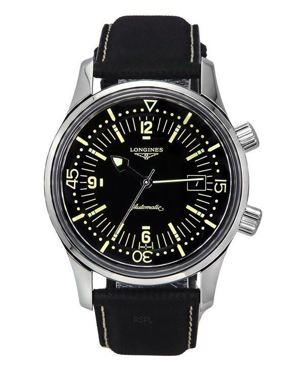 Reloj para hombre Longines Legend Diver con correa de cuero y esfera negra automático L3.774.4.50.0 300M