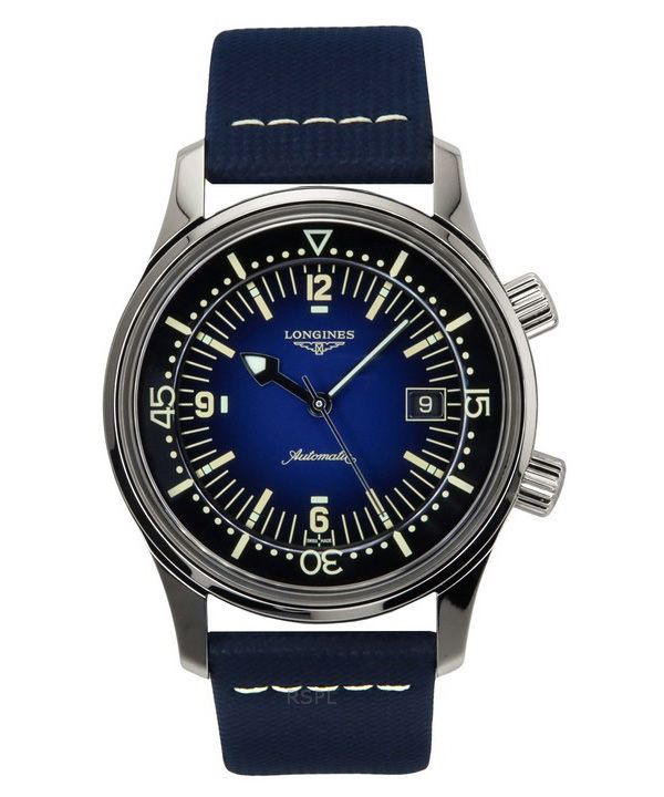 Reloj Longines Legend Diver automático con correa de piel y esfera azul L3.774.4.90.2 300M para hombre