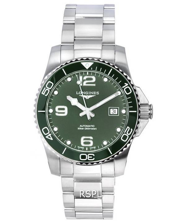 Reloj Longines HydroConquest Matt Green con Super-LumiNova Dial Automatic Diver&#39,s L3.781.4.06.6 300M para hombre