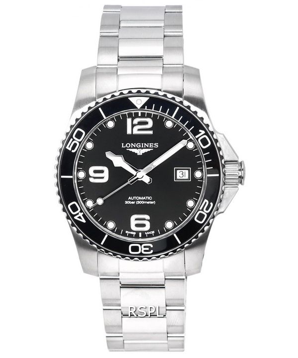 Reloj Longines HydroConquest Sunray Black con Super-LumiNov Dial Automatic Diver&#39,s L3.781.4.56.6 300M para hombre