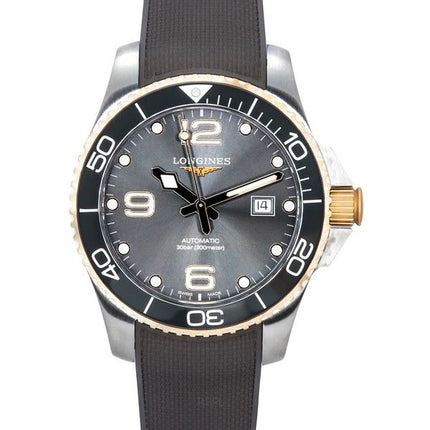 Reloj para hombre Longines HydroConquest con correa de caucho Sunray y esfera gris automático Diver&#39,s L3.782.3.78.9 300M